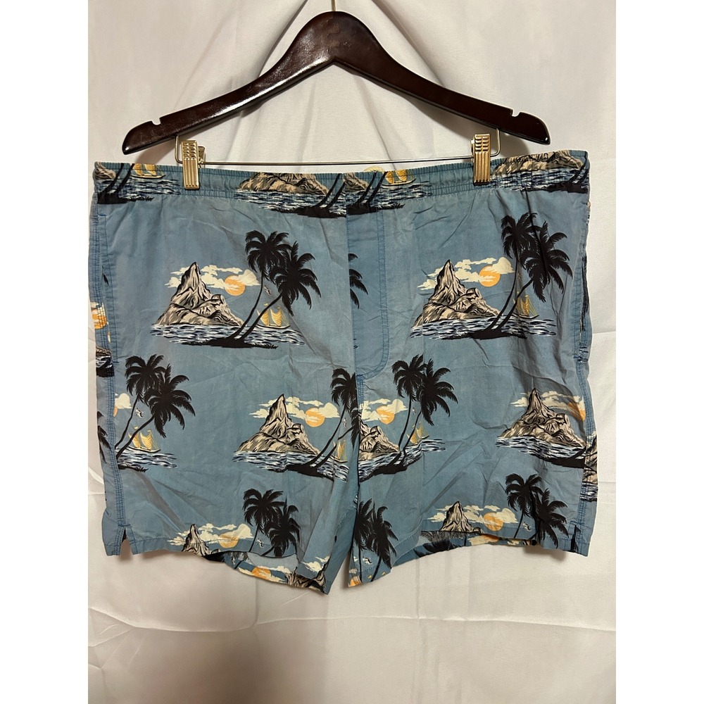 Roundtree & Yorke‎ Mens Y2K Blue Tropical Island Palm Tree Swim Trunks Size M